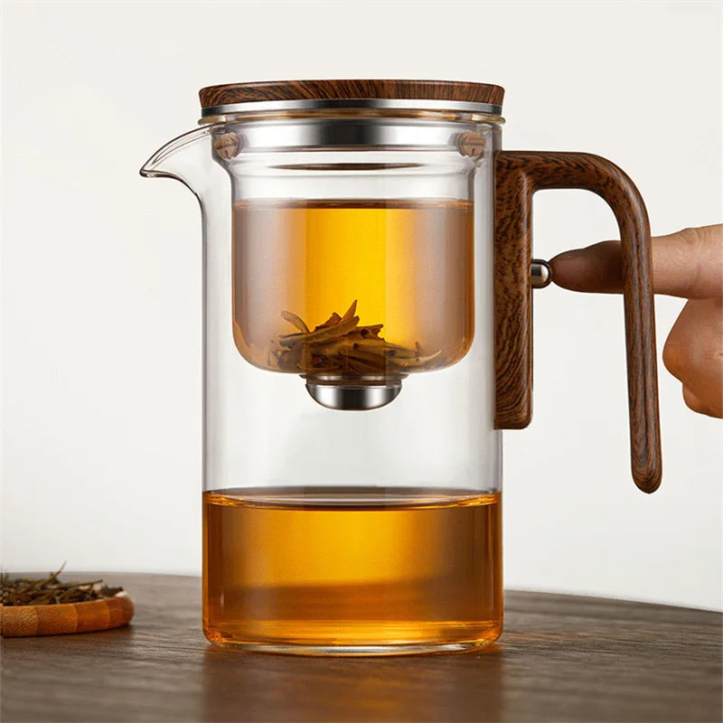 MagnetEase Glass Tea Pot with Wood Handle