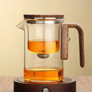 MagnetEase Glass Tea Pot with Wood Handle