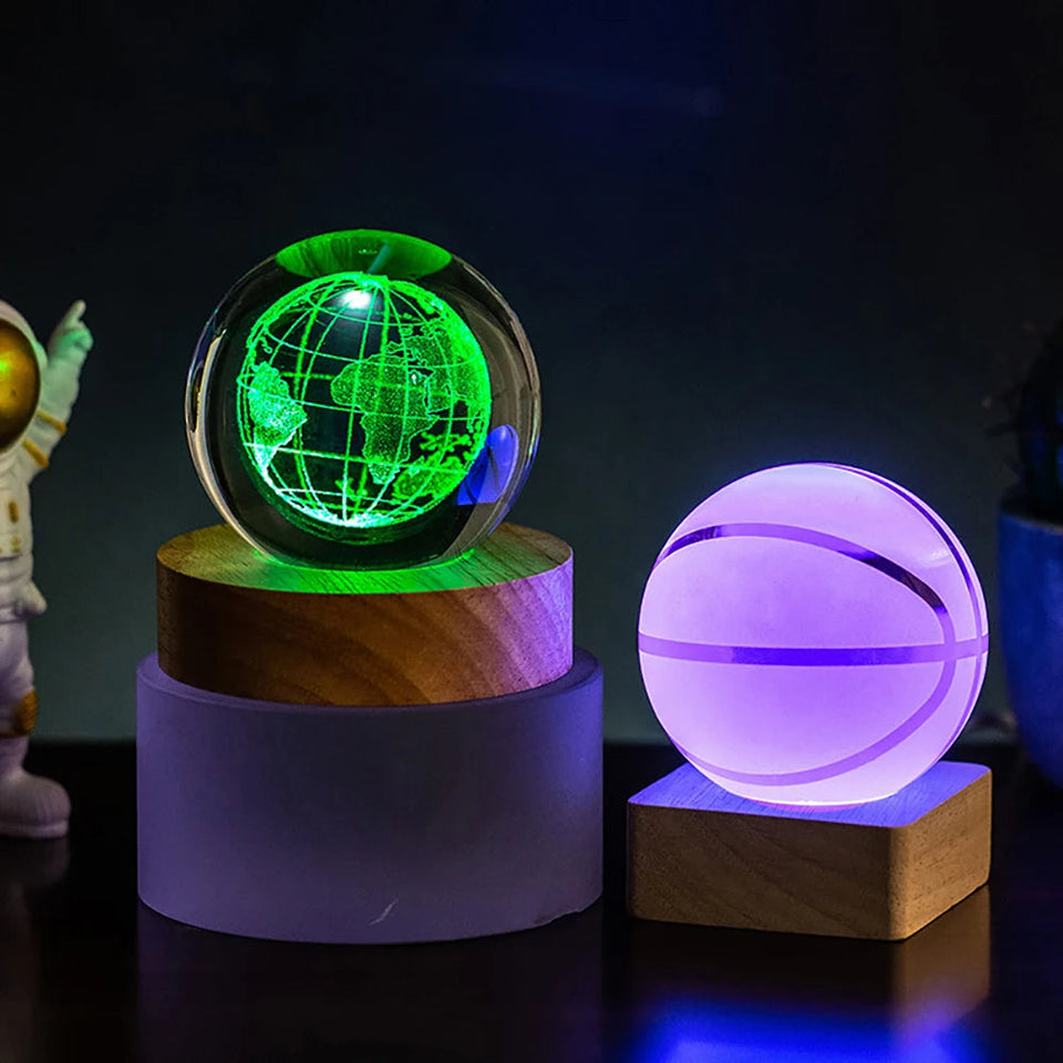 Celestial Glow: 3D Soccer Basketball Crystal Lamp