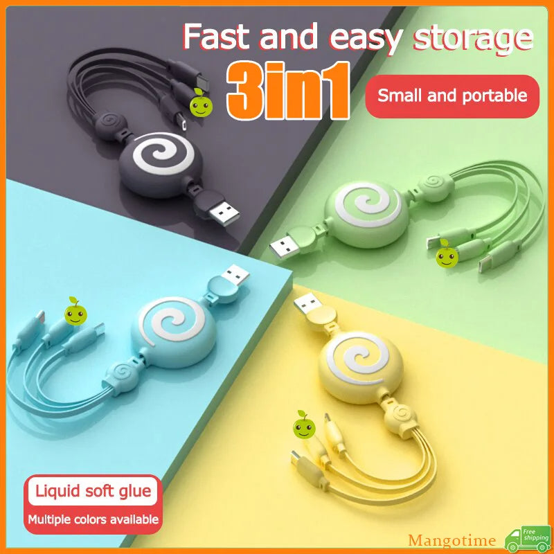 DANCINGFROG 3A 3-In-1 Fast Charging Cable