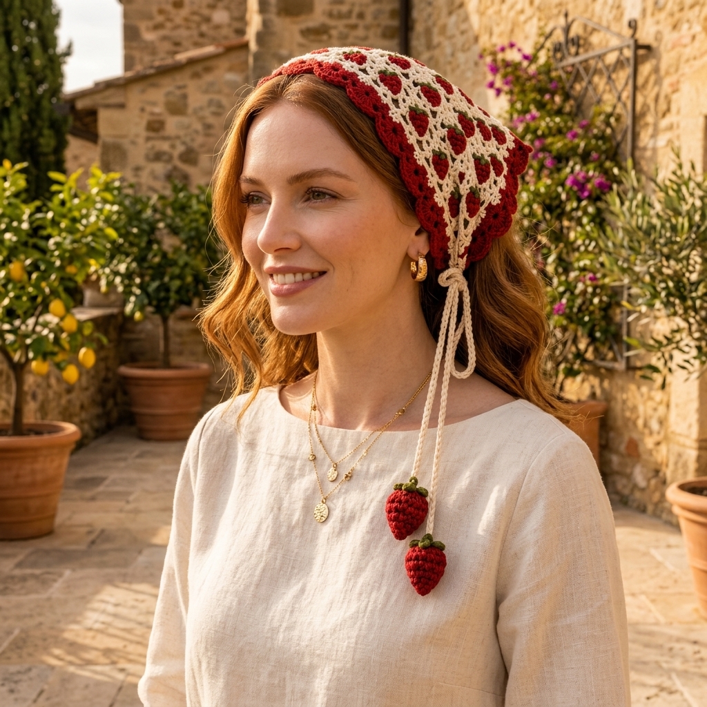 Strawberry Cottagecore Head Scarf