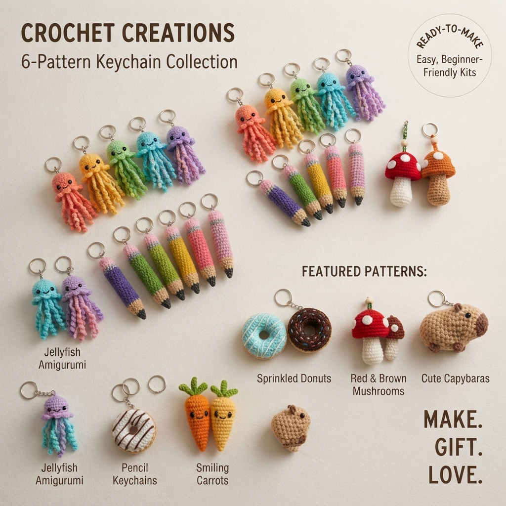 6+ Adorable Keychain Patterns | Crochet PDF Set